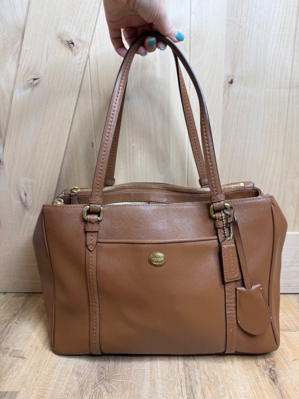 Coach Peyton Leather Jordan Double Zip Carryall Bag F25669 Chestnut EUC